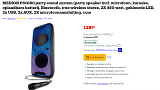 Medion P61080 party geluidsinstallatie incl. microfoon, karaoke, oplaadbare batterij voor €129 bij Bol