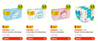 Alle baby-en snoetendoekjes 1+1 gratis bij Kruidvat