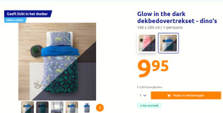 Glow in the dark dekbedovertrekset - dino's of eenhoorn 140 x 200 cm voor €9,95 bij de Action