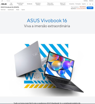 Notebook da ASUS, modelo VivoBook 16 com Intel Core i7-1255U - R$ 3.599,10