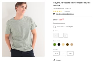 Playera Aéropostale Cuello Redondo por $90 en Liverpool