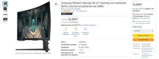 Samsung Monitor Odyssey G6 27" por $6,999 en Amazon