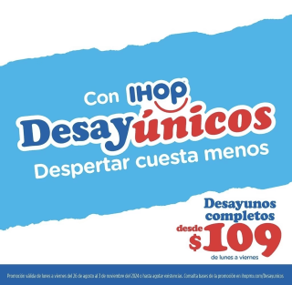 Desayúnicos por $109 en IHOP