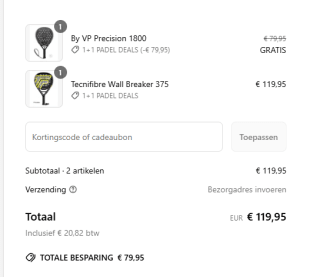 1+1 gratis op Padel Rackets bij Justpadel