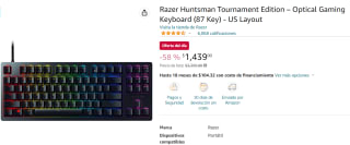 Teclado Razer Huntsman Tournament por $1,439 en Amazon