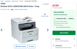 Take Brother 3-in-1 wireless colour LED laser printer from AO as low as £239