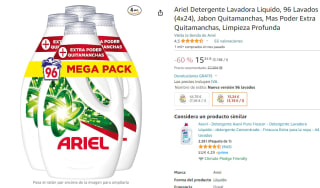 Ariel Detergente Lavadora Liquido, 96 Lavados por 15,24€