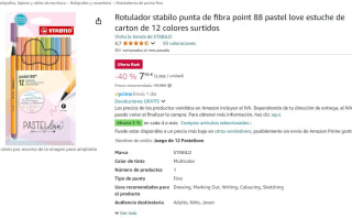 Rotulador stabilo punta de fibra point 88 pastel love estuche de carton de 12 colores surtidos por 7,96€