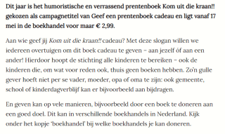Geef een prentenboek cadeau: Kom uit die kraan! voor €2,99 in de (boeken)winkels