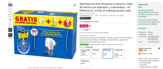 Raid Eléctrico Anti Mosquitos Comunes y Tigre 90 Noches con Aplicador y 2 Recambios por 4,69€