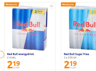 2 blikjes Red bull energiedrink voor €2,19 bij de Action