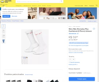 Meia Unissex da Nike, modelo Everyday Plus Cushioned - R$ 59,99