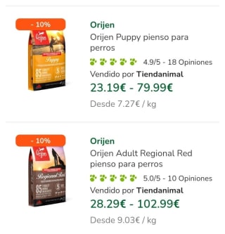 -10% de Descuento en pienso para perros Orijen.