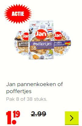 Jan pannenkoeken of poffertjes Pak 8 of 38 stuks voor €1,19 bij Dirk