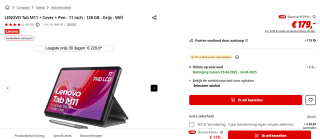 LENOVO Tab M11 + Cover + Pen - 11 inch - 128 GB - voor €179 bij de Mediamarkt