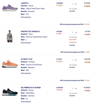 Asics Outlet: 50% korting + 40% + 10% korting + Gratis verzending