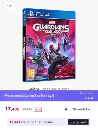 Guardians of the Galaxy PS4 por 17,40€.