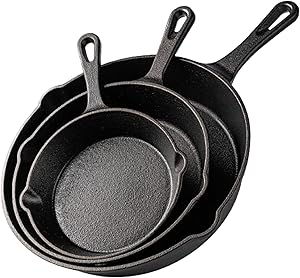 Nuovva Pre-Seasoned Cast Iron Skillet 3-Piece Set – £27.99