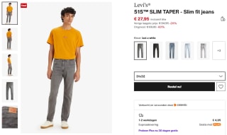 Levi's grijze 515 slim taper herenjeans voor €27,95 bij Zalando