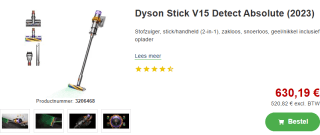 DYSON V15 Detect Absolute 2023 voor €630,19 bij Proshop