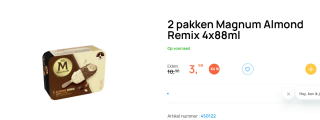 2 pakken Magnum Almond Remix 4x88ml voor €3,99 bij Butlon