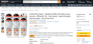 Déodorant Bille lot de 6 - L'Oréal Men Expert à 13,94€