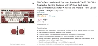 8BitDo Mechanical Keyboard Fami edition voor €68.05 bij Amazon
