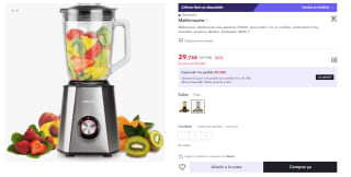 Batidora de vaso Mixy Black 1500 1500W de potencia / Capacidad de 1,5L 6 cuchillas de acero inoxidable / Pica hielo 2 velocidades + función TURBO por 29.74€ (Cuenta Nueva 19.74€)