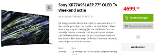 Sony Bravia XR-77A95L Zwart voor €4.699 bij Apollo