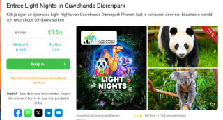 Entree ticket Light Nights in Ouwehands Dierenpark Rhenen voor €15,50 via Social deal