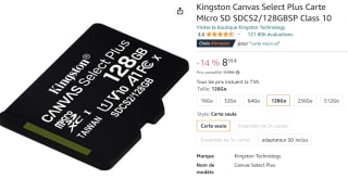 Carte Micro SDXC Kingston Canvas Select Plus à 8,59€