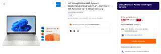 Ordenador Portatil HP 15S-eq2167ns AMD Ryzen 5 5500U/16GB/512GB SSD/15.6" + Microsoft 365 Personal 12 + 3 Meses Descarga Digital por 529€