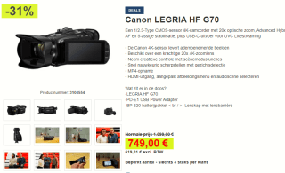 Canon Legria HF G70 videocamera voor €749 bij Proshop