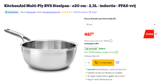 KitchenAid Multi-Ply RVS Steelpan 20 cm voor €46,20 bij Bol