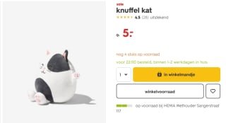 Knuffel kat (of hond) voor € 5 bij de Hema