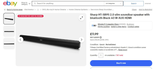 "Refurbished Sharp Soundbar Speaker: £11.99"
