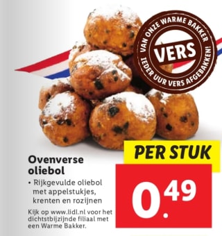 Ovenverse oliebollen voor €0,49 bij de Lidl