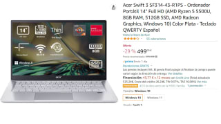 Ordenador Portatil Acer Swift 3 SF314-43-R1PS 14" Full HD por 499€