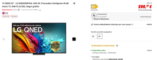 TV QNED 65" LG 65QNED86T6A, UHD 4K, Procesador Inteligente 4K α8 por 599,17€