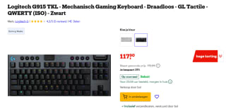 Logitech G915 TKL - Mechanisch Gaming Keyboard voor €117,90 bij Bol.