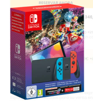Nintendo Switch OLED + Mario Kart 8 Deluxe + 3 meses online por 346,99€