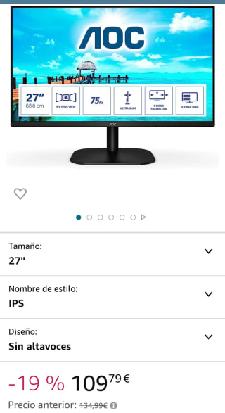 Monitor de 27"Full HD modelo AOC 27B2H por 135,35€