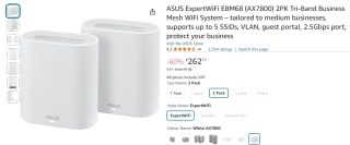 ASUS ExpertWiFi EBM68 (AX7800) Tri-Band Mesh Wifi Systeem voor €262,15 bij Amazon