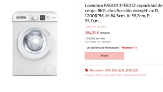 Lavadora FAGOR 3Fe8112 de 8 kg de capacidad 1200 rpm clase D por 284.25€