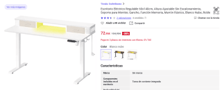 Escritorio Eléctrico Regulable 60x140cm liso o con cajones por 72,95€
