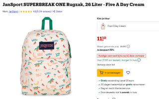 JanSport SUPERBREAK ONE Rugzak, 26 Liter (Five A Day Cream) voor €11,10 bij Bol