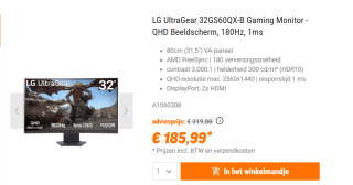 LG UltraGear 32GS60QX-B - 31,5 inch - 2560 x 1440 pixels voor €185,99 bij Nbb