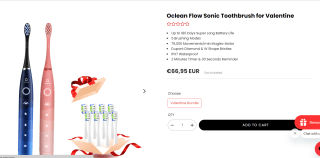 oclean flow sonische tandenborstel met 8 opzetborstels valentijnsbundle