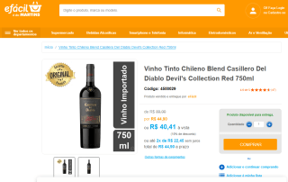 Vinho Tinto Chileno Casillero Del Diablo de 750ml - R$ 40,41