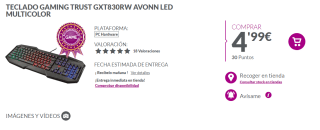 Teclado Gaming Trust GXT830RW Avonn LED Multicolor por 4,99€